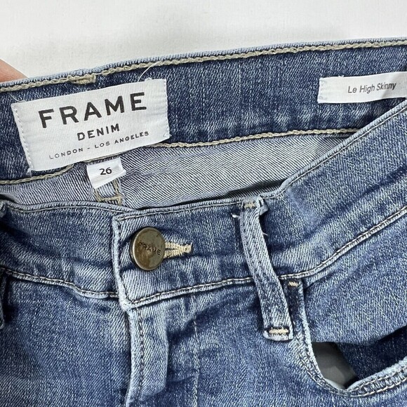 Frame Denim Le High Blue Stretch Skinny Distressed LHSK899 Size 26 - Picture 6 of 14